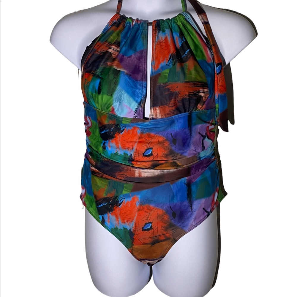 One Piece Tummy Control Halter Slimming Bathing Suit Plunge / Keyhole | Size XL